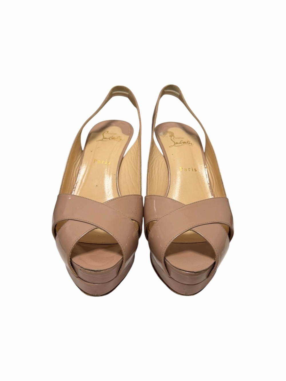 Christian Louboutin Solid Beige Patent Leather High Heels